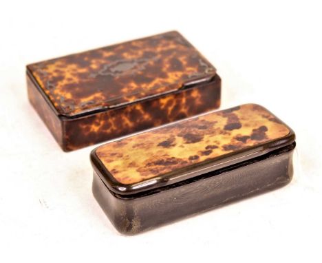 A Victorian horn and faux tortoiseshell pocket snuff-box, of hinged rectangular form; together with a faux tortoiseshell and 
