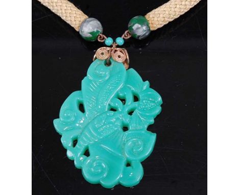 A beaded glass necklace, 46cm; together with a faux jade pendant (2)