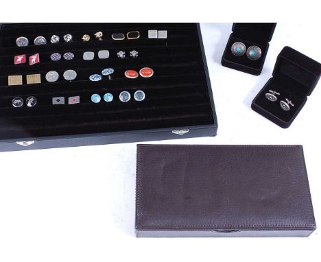 A collection of modern gents cufflinks to include hardstone, faux coral and enamel set examples, one pair stamped 925 in glaz