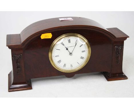 A mahogany cased mantel clock, the circular enamelled dial with Roman numerals and signed Mappin &amp; Webb Ltd, having Frenc