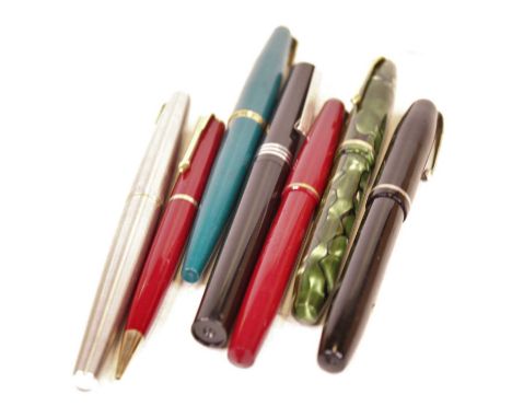 A Conway Stuart 15 fountain pen, having 14ct gold nib, with faux malachite cap and barrel, with gilt metal clip and band; tog