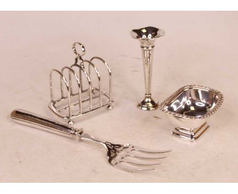 A George V silver four-division toast rack, having loop handle, maker William Hutton &amp; Sons Ltd, Sheffield 1913; together