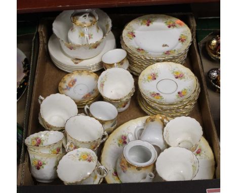 A box of miscellaneous china, to include a late Victorian part tea service with floral decoration 