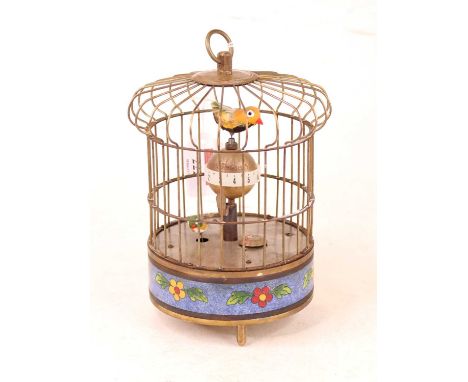 A reproduction singing bird in cage clock automaton, h.21cm