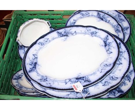 Two boxes containing a collection of Victorian and later ceramics to include meat plates, a set of three graduated jugs, and 