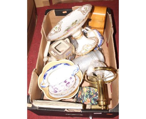 A 20th century Poole pottery dish, 19th century floral decorated porcelain comport, Japanese Satsuma teapot, etc