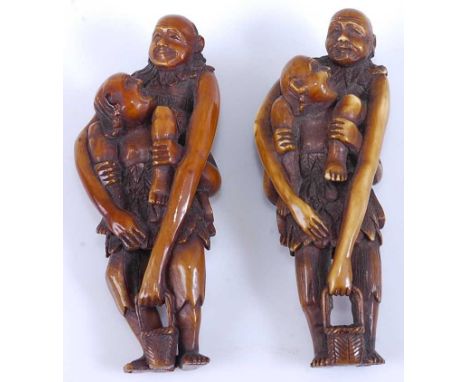 Two reproduction Japanese carved and tea-stained netsuke, each 7cm 