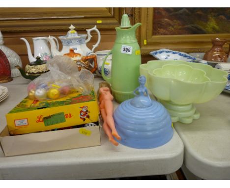 A collection of early plastic utensils, a vintage Sindy-type doll &amp; a group of Christmas decorations