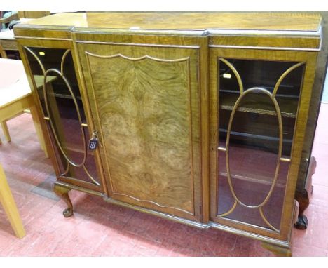 A good vintage walnut side-by-side display cabinet with central cupboard door &amp; interior adjustable shelves