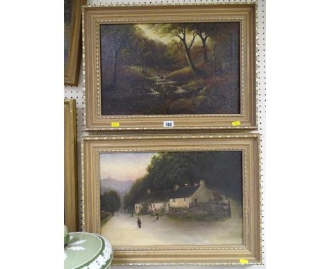 HENRY HOWELL pair of vintage oils on canvas - woodland and country village scene