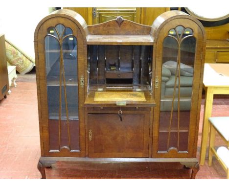 A double dome top vintage walnut side-by-side bureau