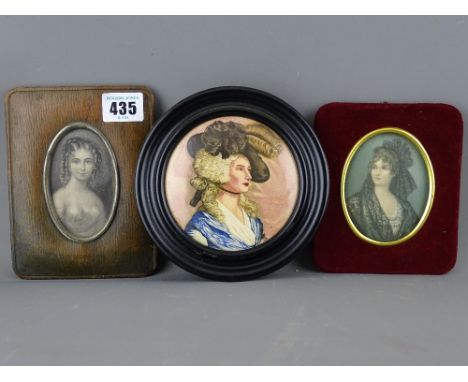 Two oval portrait prints &amp; a similar style framed pot lid