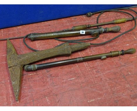 Two vintage brass garden sprayers, a cast iron ornament etc