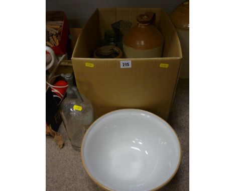 A stoneware flagon, vintage mixing bowl, soda syphon etc