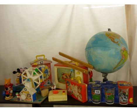 A collection of vintage Fisher-Price toys, a quantity of TV &amp; film related memorabilia together with a child's desk globe