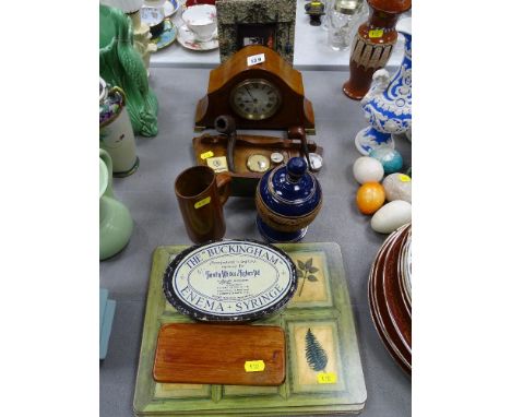 An attractive mahogany mantel clock and a parcel of miscellaneous items
