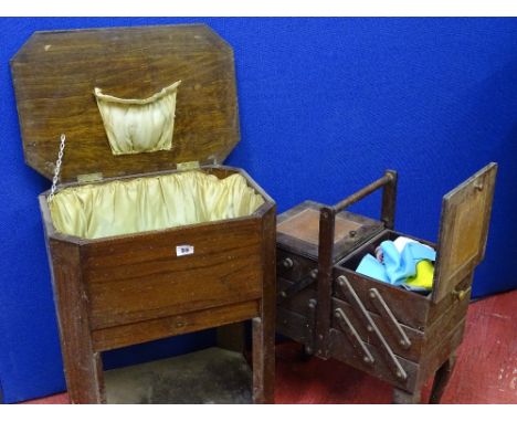 A vintage oak work box &amp; a reproduction cantilever work box with contents