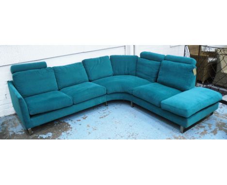 BO CONCEPT CORNER SOFA, in a turquoise chenille, 270cm x 215cm D x 90cm H. (with faults)