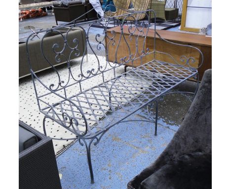 GARDEN BENCH, wrought metal, 176cm W x 69cm D x 123cm H.