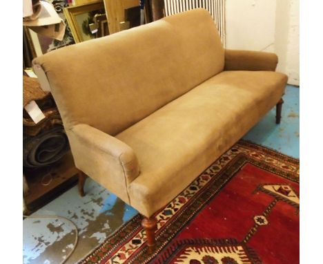 SOFA, late 19th century French walnut in brown chenille with turned front supports and shaped back legs, 80cm D x 88cm H x 15