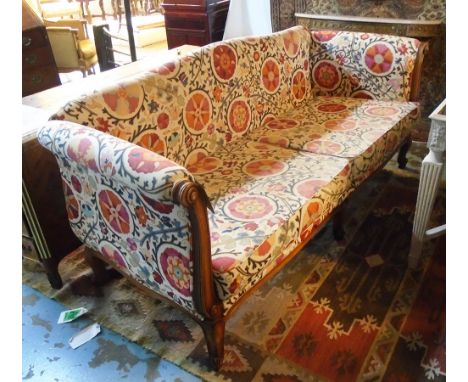 SOFA, French style with a showframe and Suzani upholstery, 82cm D x 98cm H x 209cm W. (some fading)