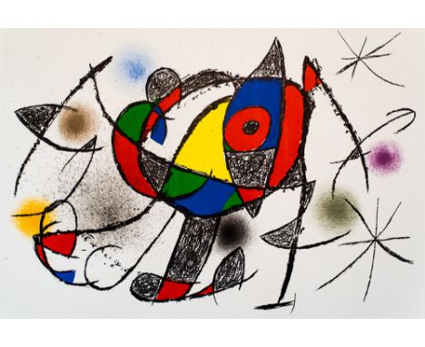 JOAN MIRO, 'Peintures, gouaches, dessins', lithograph in colours, 1972, Mercedes Benz ink stamp, 45.5cm x 31.5cm, framed and 