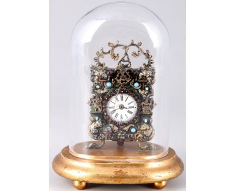 Prunkvoller Wiener Vorderzappler, Österreich 19. Jahrhundert, viennese clock,Wiener Tischuhr / Vorderzappler im Glasdom auf H