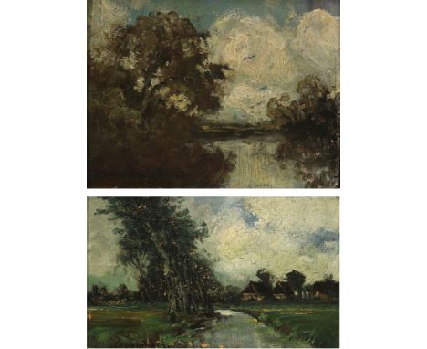 Raphael Oskar Unverdross (1873-1952) 2 Ölgemälde - Fluss- und Seelandschaft, river scenery and seascape,Öl/Holz, u. links sig
