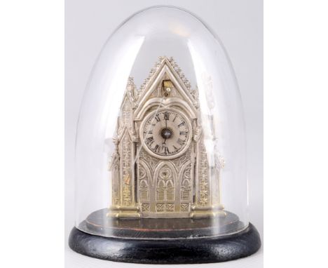 Kleine Türmchenuhr mit Glasdom Österreich um 1900, turret clock with glass dome Austria around 1900,Metallfront als Türmchenu