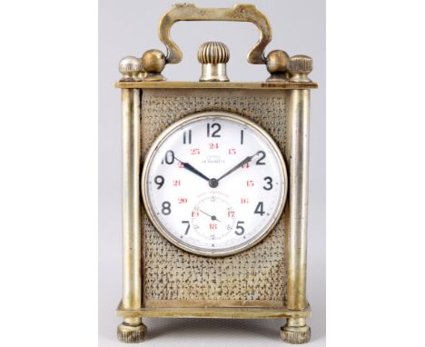 800 Silber Reiseuhr, La Rochette Frankreich 1930, carriage clock,Gehäuse 800 Silber, Frankreich um 1930, am Boden und Griff g