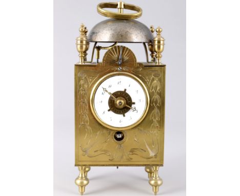 Kapuziner-Offiziersuhr, Frankreich 19. Jahrhundert, capucine clockFrankreich frühes 19. Jahrhundert, Messing, rechteckiges Ge