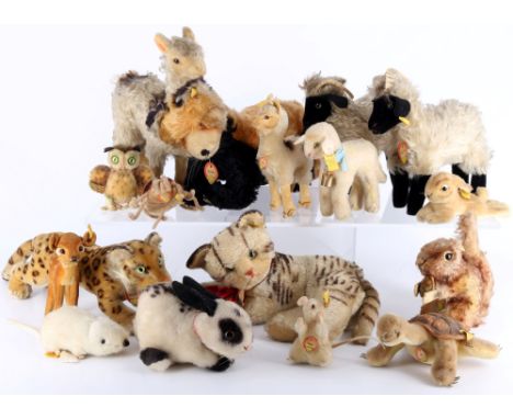 Steiff große 17-teilige Stofftier Sammlung, 1950-60er, vintage stuffed animals,alle mit Steiff-Knopf, Herstellung 1950/1960er