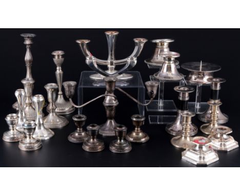 800 - 925 Silber - 15 Kerzenständer, silver 15 candlestick collection,Silber, gestempelt 800-925, diverse Firmen und Punzen, 