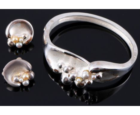Bijou Jeunesse 925 Silber Armreif und Ohrringclips, Bijou Jeunesse 925 silver bangle and earrings clips,Silber, Pforzheim, ge