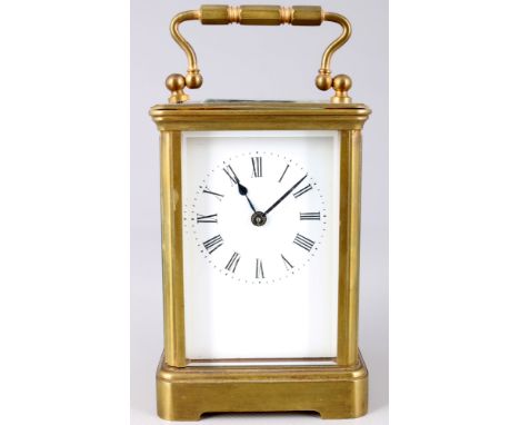 Reiseuhr, England um 1900, carriage clock,England um 1900, poliertes Messing 5-fach verglast, Facettglas, Emailzifferblatt mi