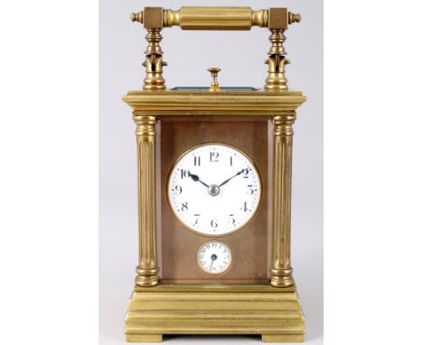 Reiseuhr Petit Sonnerie und Wecker, Frankreich um 1900, carriage clock,Frankreich um 1900, poliertes Messing 5-fach verglast,