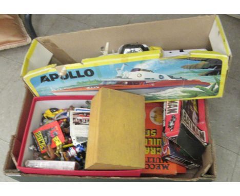 Vintage toys: to include an Apollo speed boat&nbsp; boxed; and superhero related and chess pieces&nbsp; 