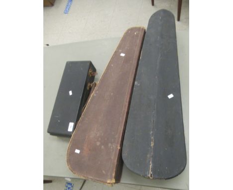 Two late 19th/early 20thC violins&nbsp; the backs 14"L&nbsp; cased; and a contemporary four piece clarinet&nbsp; bears an ind