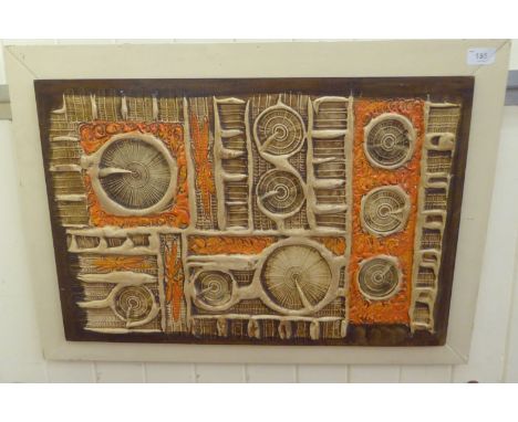 A circa 1960's composition moulded panel of abstract design&nbsp; 16" x 24"&nbsp; framed&nbsp; 