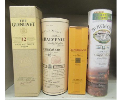 Four bottles of whisky, viz. Glenmorangie Highland single malt Scotch whisky; Bowmore 12 year old single malt; The Balvenie 1