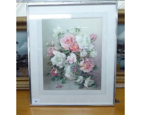 Jack Carter - roses in a vase&nbsp; watercolour&nbsp; bears a signature&nbsp; 11" x 13"&nbsp; framed 