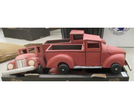 Five vintage painted wooden model trucks&nbsp; 