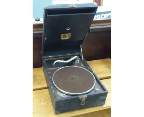 A vintage HMV wind-up tabletop gramophone 