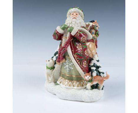Festive Old Saint Nick walks through the snow laden with presents and followed by the animals of the forest. Plays O Holy Nig