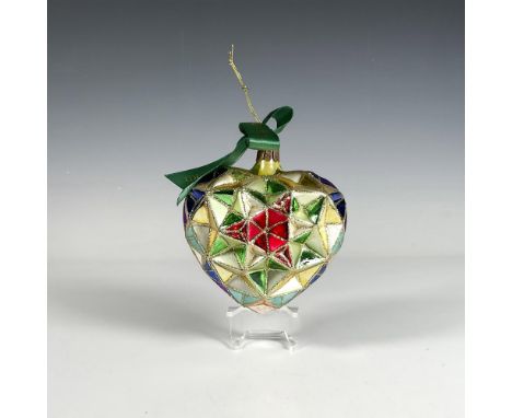 Handcrafted ornament with a stained glass design that forms a beautiful heart, featuring a geometric pattern with vibrant col