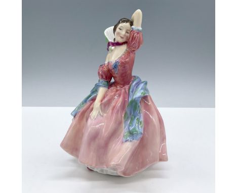 Features a pink dress and blue-green scarf. Royal Doulton backstamp. Artist: Leslie HarradineIssued: 1953 - 1967Dimensions: 4