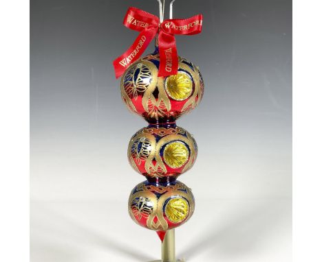 Handcrafted ornament featuring a descending spherical design with vibrant blue, red, and gold accents. Each of the three stac