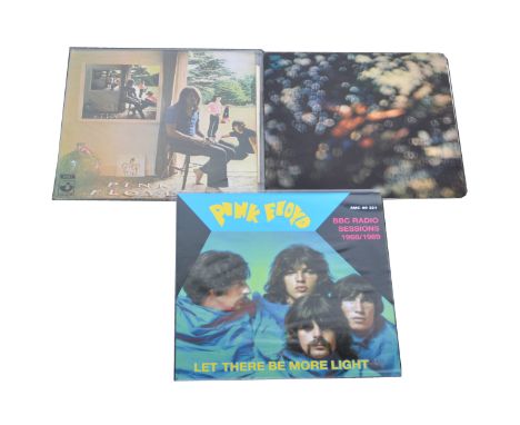 Pink Floyd; Three LP vinyl records including, Obscured By Clouds, EMI Harvest labels matrix A2/B2, rounded corners to covers,