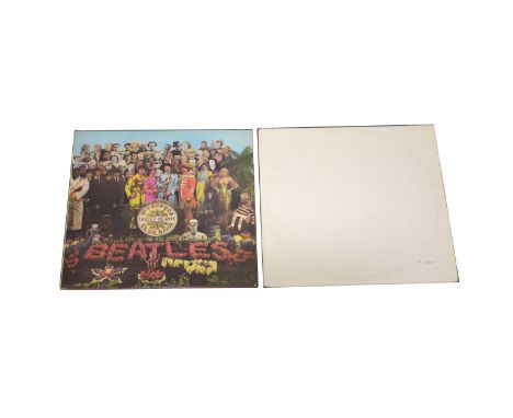 The Beatles; Two LP vinyl records including Sgt Peppers Lonely Hearts Club Band, Mono PMC 7027 (no insert), The White Album, 