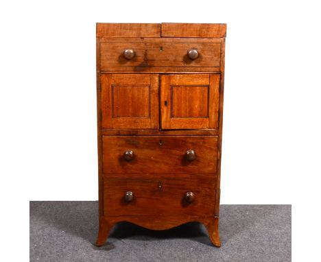 Victorian mahogany night table, square top with twin flaps to reveal a vacant aperture over dummy drawer and pair of panel po